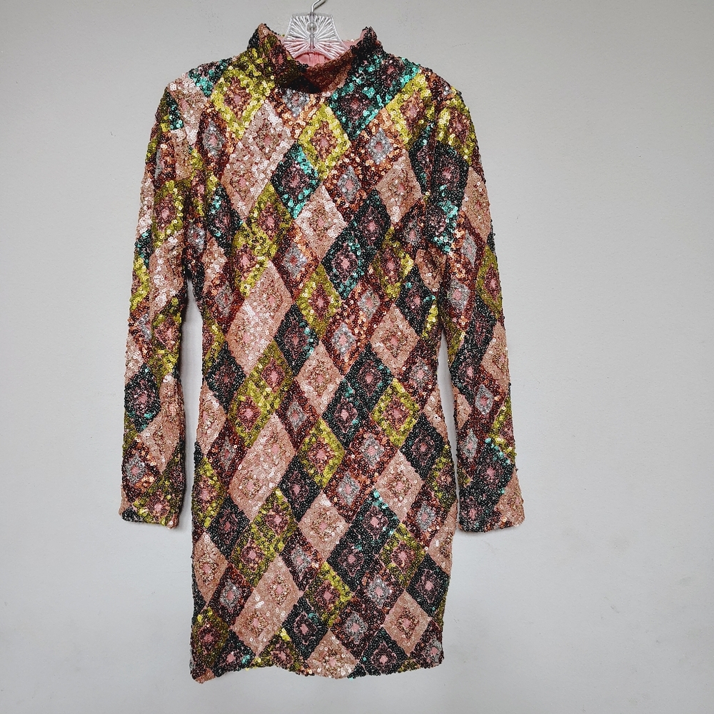Chic Multicolor Sequin Diamond Pattern Cocktail D… - image 2